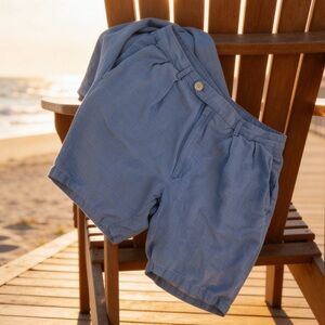 PETER MILLAR MENS LINEN BLEND SHORTS BLUE SIZE 38